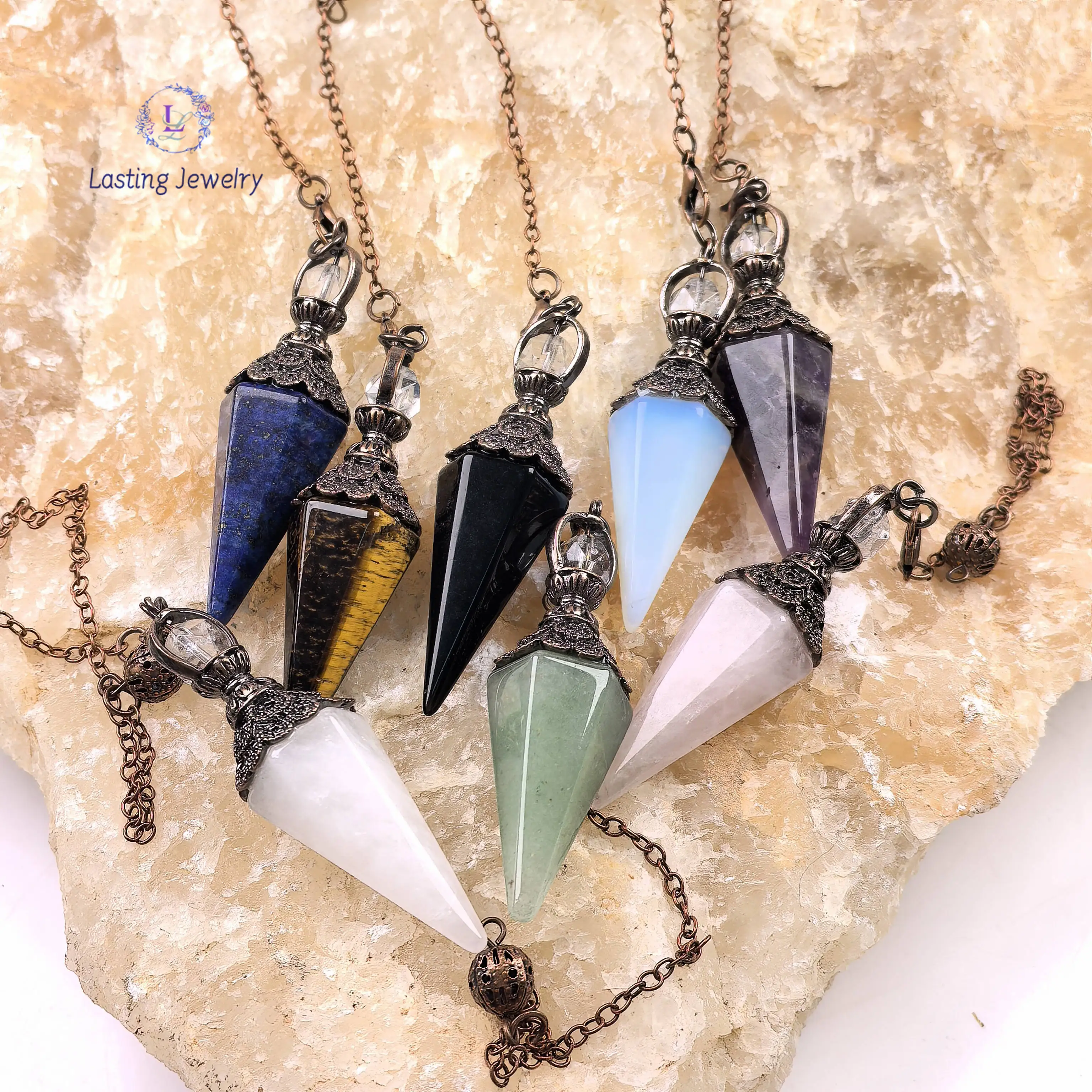 

Antique Copper Natural Stone Cone Reiki Healing Pendulum for Dowsing Spiritual Divination Crystal Quartz Pendulo Pendule Jewelry