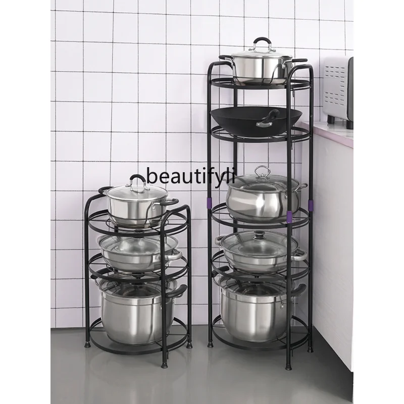 

yj Kitchen Rack Cookware Storage Rack Pot Rack Multi-Layer Floor Multi-Functional Kitchenware Shelf