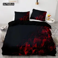 Red Glowing Polygonal Grid Pattern Bedding Set, 135×200 Duvet Cover Set With Pillowcase, 260×220 Quilt Cover,Black Blanket Cover