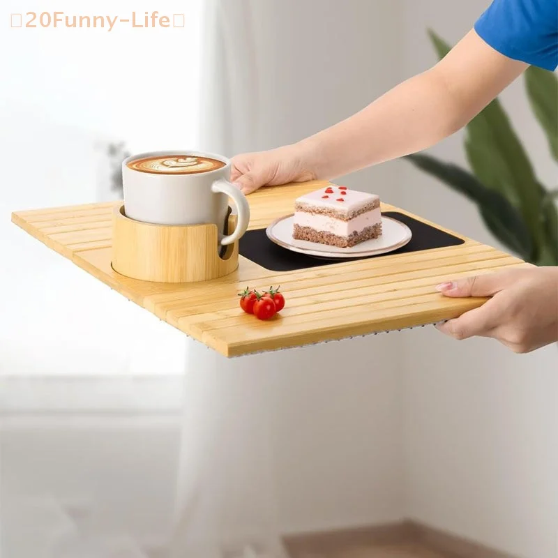 Removable Couch Cup Holder Natural Bamboo Anti-Slip Sofa Armrest Tray Foldable Multifunctional Sofa Cup Holder