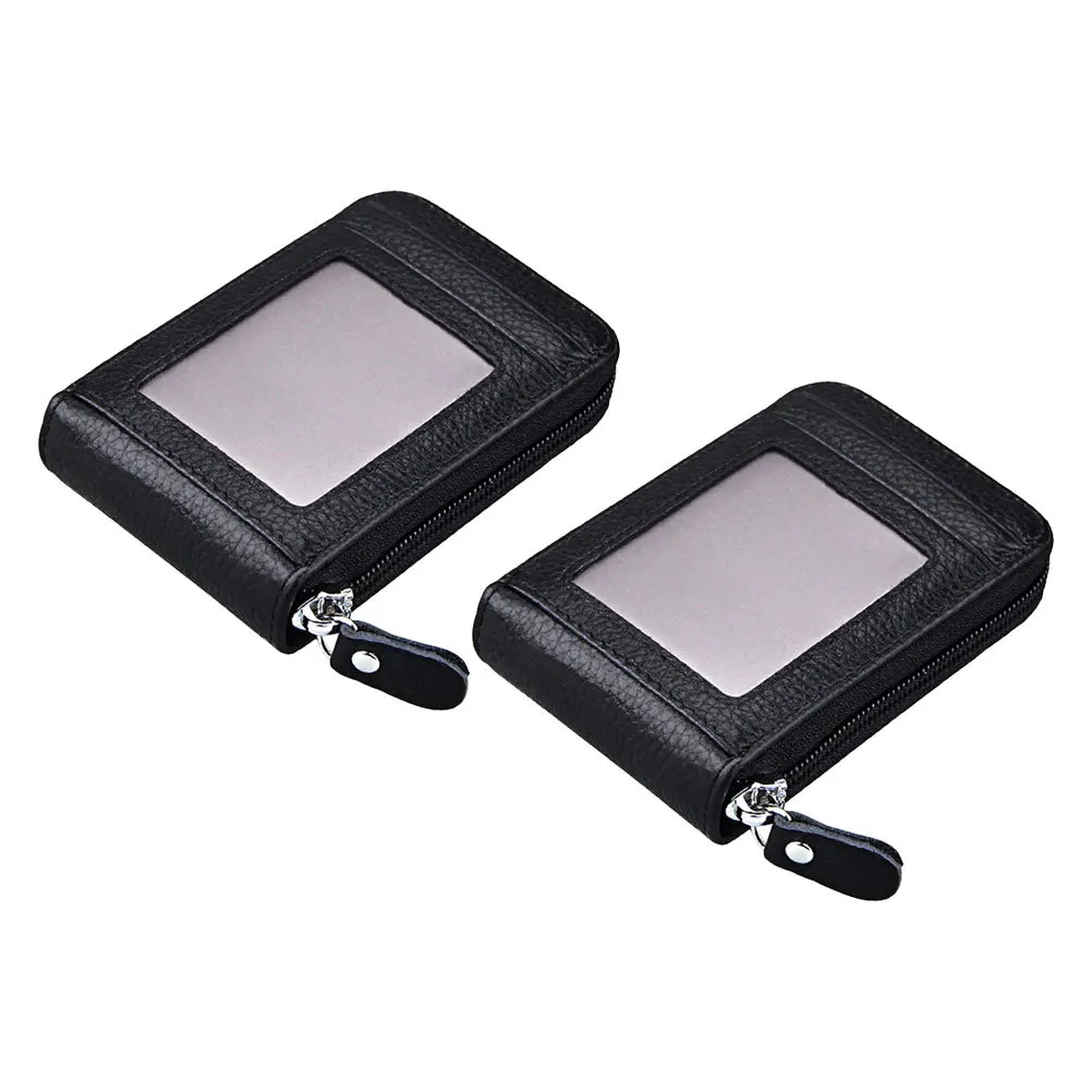 2Pcs Wind Organ Card Holder Cowhide Multi Compartment Credit Card Wallet for Women Men Slim Organizer Pouch with Zipper