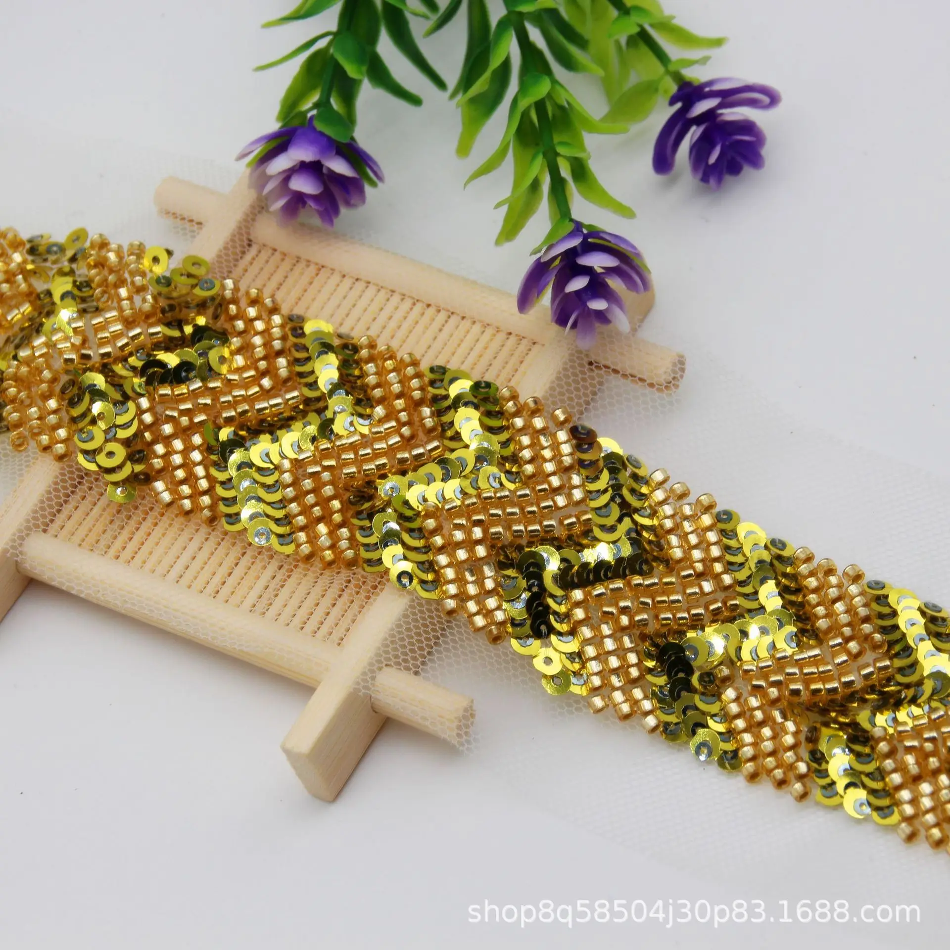 Gold High-end Handmade Nail Bead Lace DIY Rice Bead Ethnic Style Clothing Accessories Sequin Waist Belt Water Wave-shaped Beads