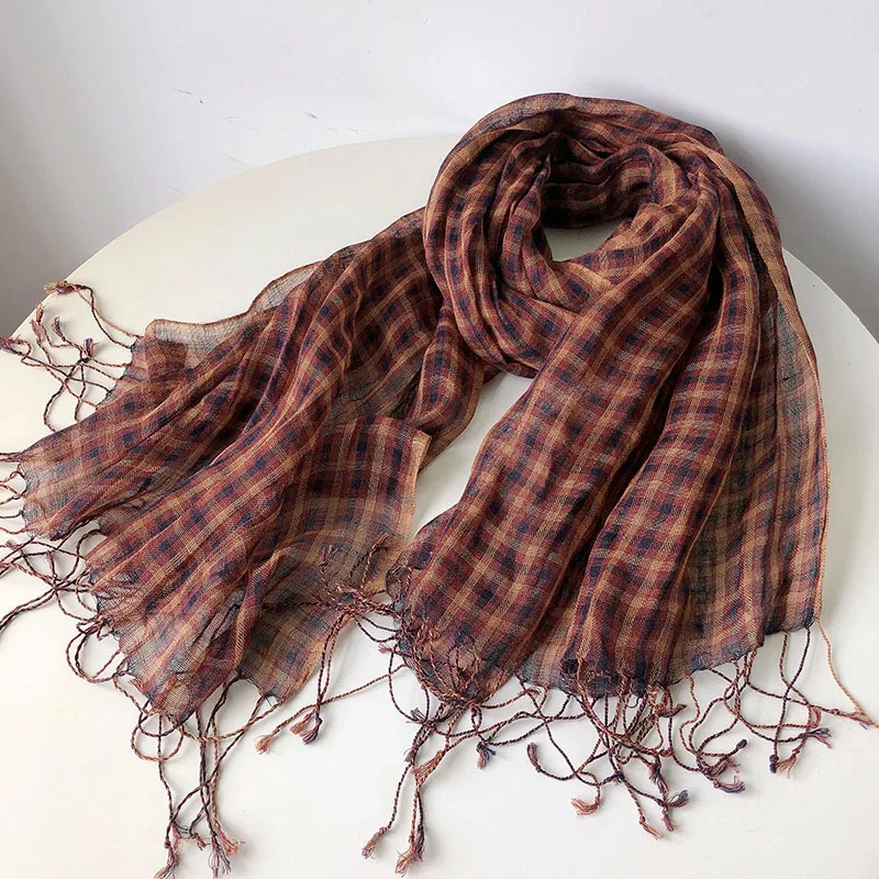 Spring/Summer Checkered Linen Women\'s Scarf