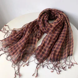 Spring/Summer Checkered Linen Women's Scarf
