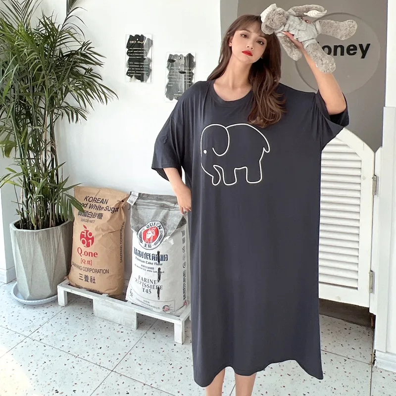 Plus Size 8XL 150kg Summer Nightgown Women Night Dress Sleepwear Long Sleeve Casual Home Dress