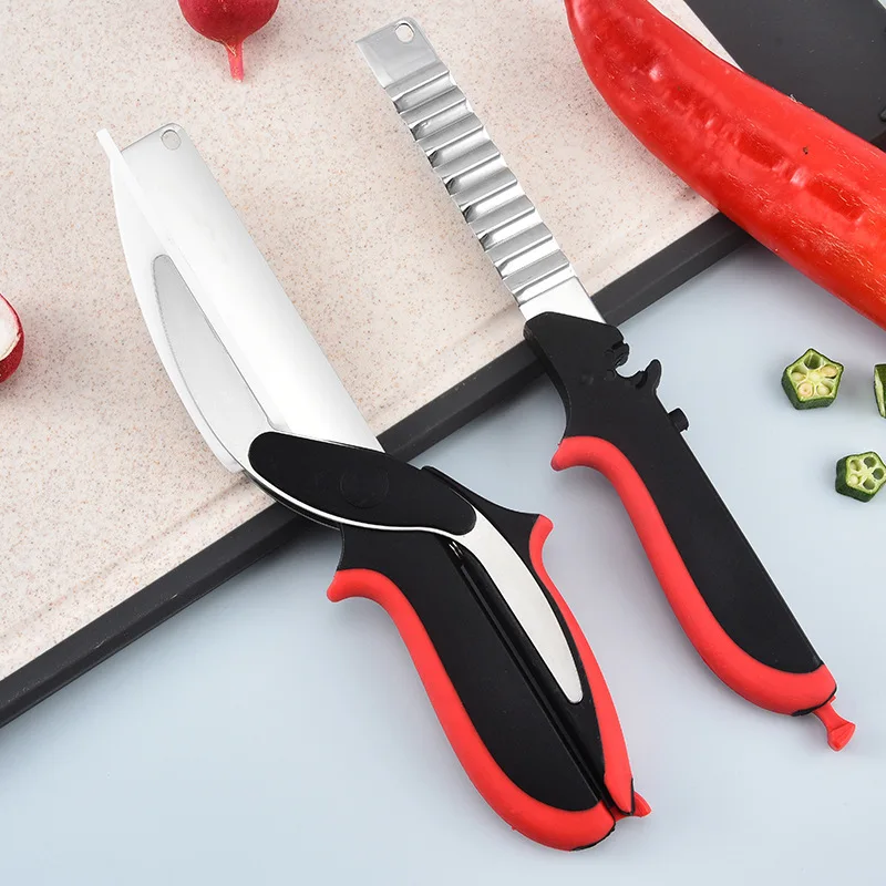 Separable Stainless Steel Barbecue Steak Cutting Shear Household Vegetable Scissors 2 In 1 Multi Kitchen Tool Fruit Knife