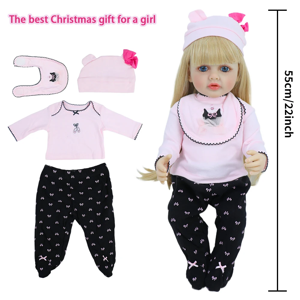 새로운 50-55CM 리본 베이비 돌 소녀 의상 리얼리틱 신생아 22인치 스커트 롬퍼 장난감 액세서리 크리스마스 선물