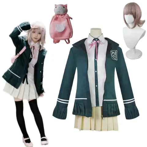 Anime Nanami ChiaKi Cosplay Costume School Jk Uniform Coat Shirt Skirt Suit Wig Bag for Women Halloween Carnival Party Outfits
