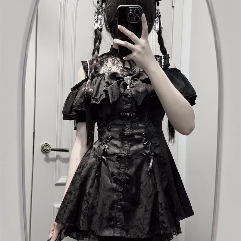 Design unico giapponese tinta unita Lolita Mine Series abiti in pizzo abiti set di abiti estivi in stile cinese prodotto in serie femminile