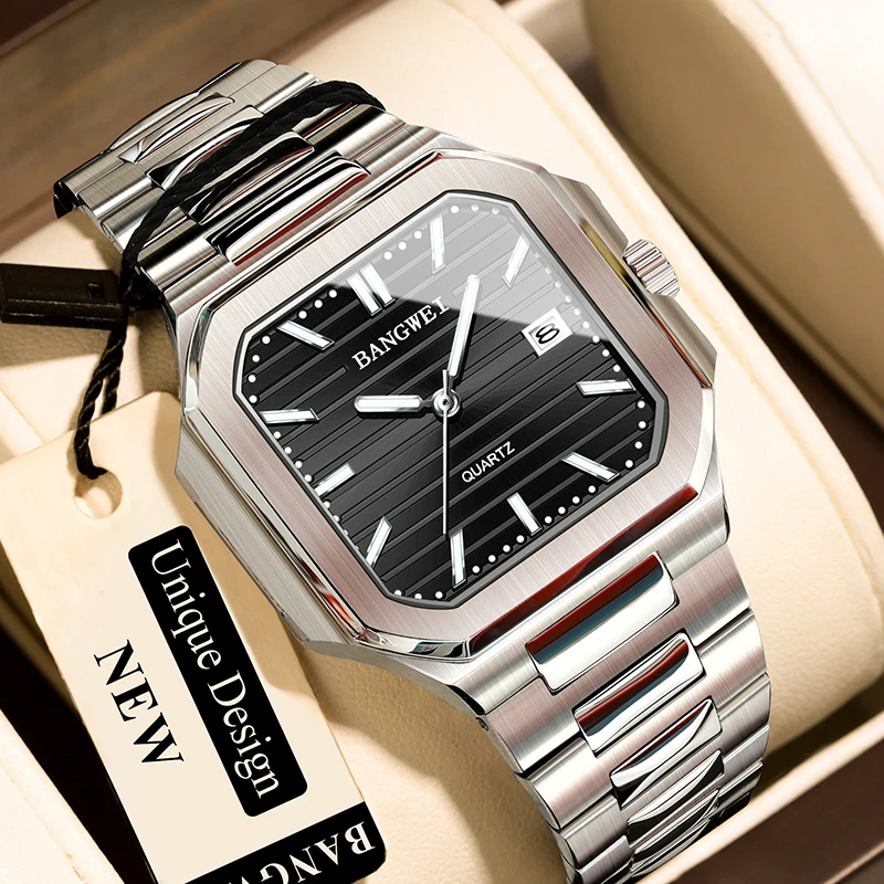 

Мужские наручные часы BANGWEI LIGE: элитные кварцевые, модные, с простым циферблатом, из нержавеющей стали, водонепроницаемые, с автоматической датой, повседневные