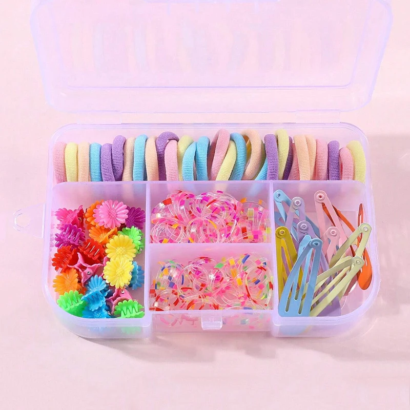 210Pcs Girls Hair Accessories Set Boxed Hair Ties Children Ponytail Holder Rubber Band Kids Small Claw Clips Colorful Hairpins