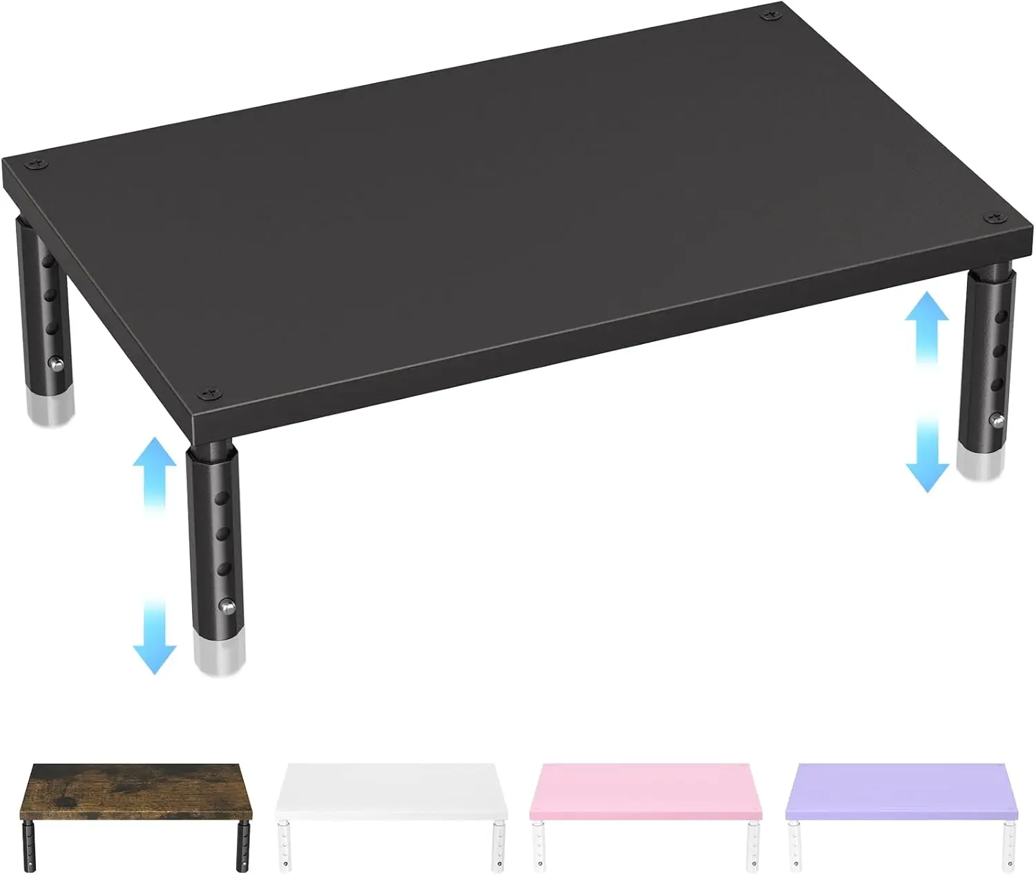 

Wood Laptop Stand for Desk, 4-Height Adjustable Monitor Riser with Storage for Home Office Accessories, Black