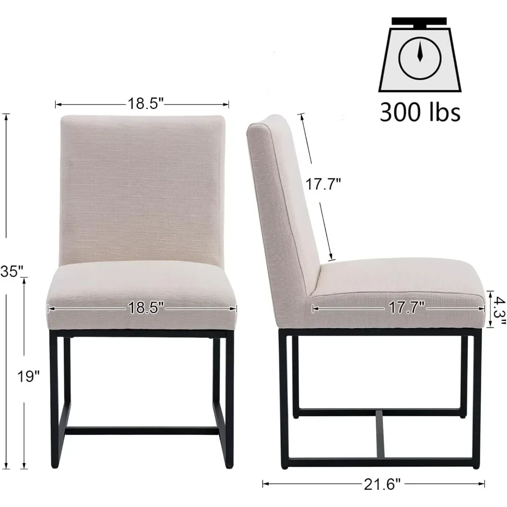 for Dining Chair Set of 2 with Finish Metal Frame, Linen Fabric Mid Century Modern Upholstered Dining Chair