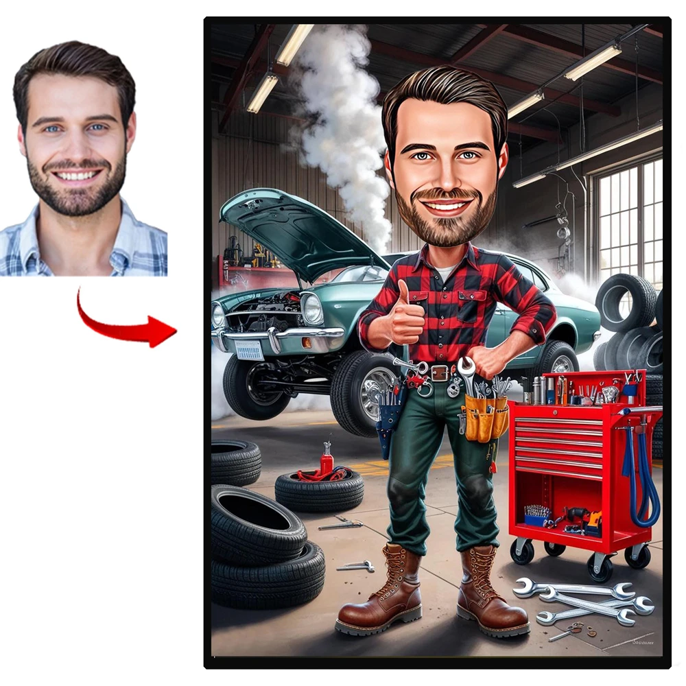

Personalized Caricature of a Male Mechanic Prints Mechanic Caricature Poster Custom Mechanic Art Automotive Gifts Office Decor