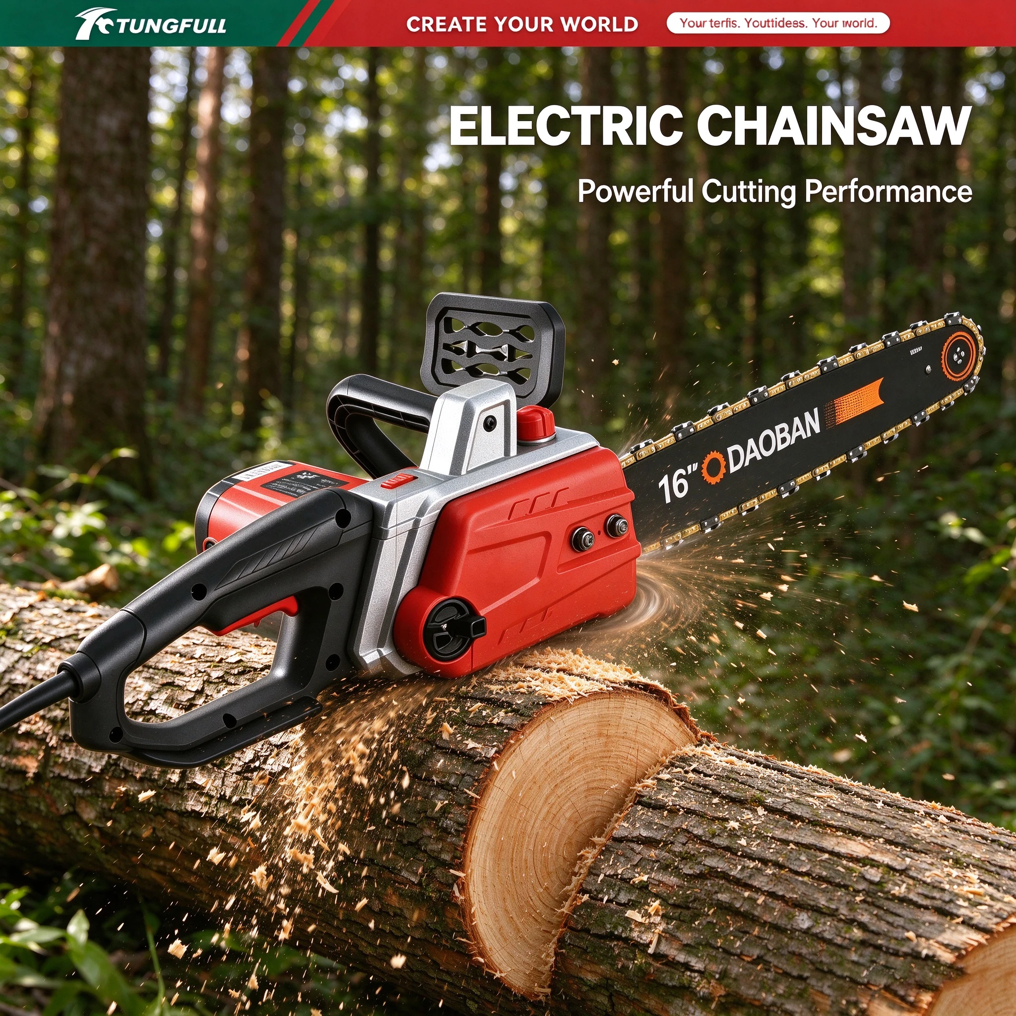 Electric Chainsaw 16 Inch Corded - TUNGFULL 16 inch elektrische kettingzaag met