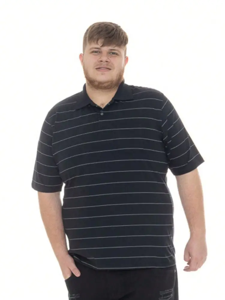 Plus Size Black Polo Shirt with Pocket