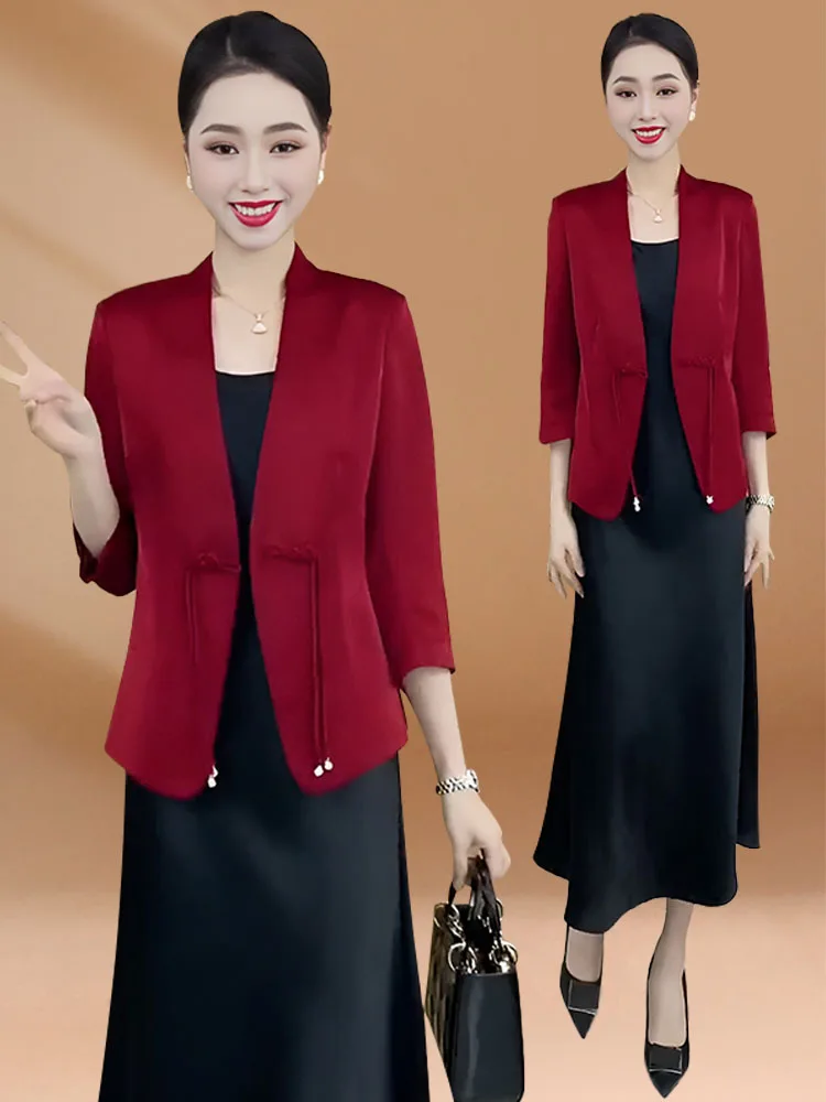 

Новая женская укороченная свободная куртка в китайском стиле с V-образным вырезом, стройнящая, универсальная, летняя, модная, для делового повседневного образа