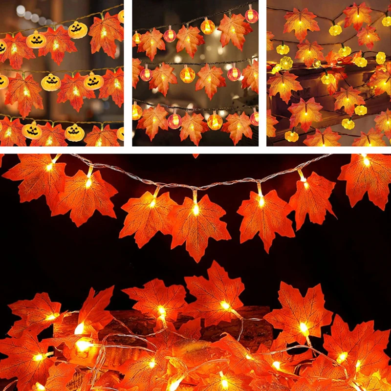 1.5M Halloween LED Maple Leaf Pumpkin Lantern String Garland  Simulation Home Event Party DIY for Halloween Fairy Light Decora