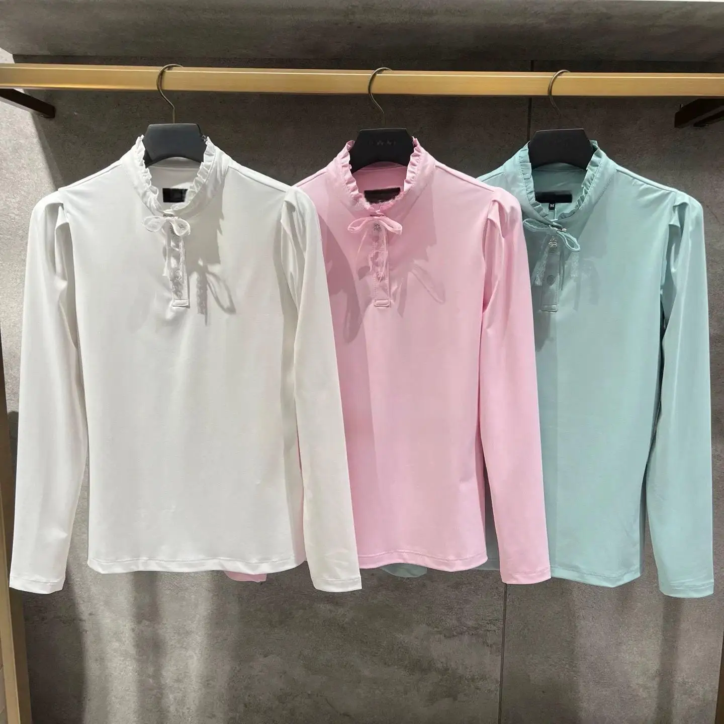 2026 Ladies Elastic Slim Golf Mock Neck Long Sleeve Shirt Breathable Outdoor Sports Blouse