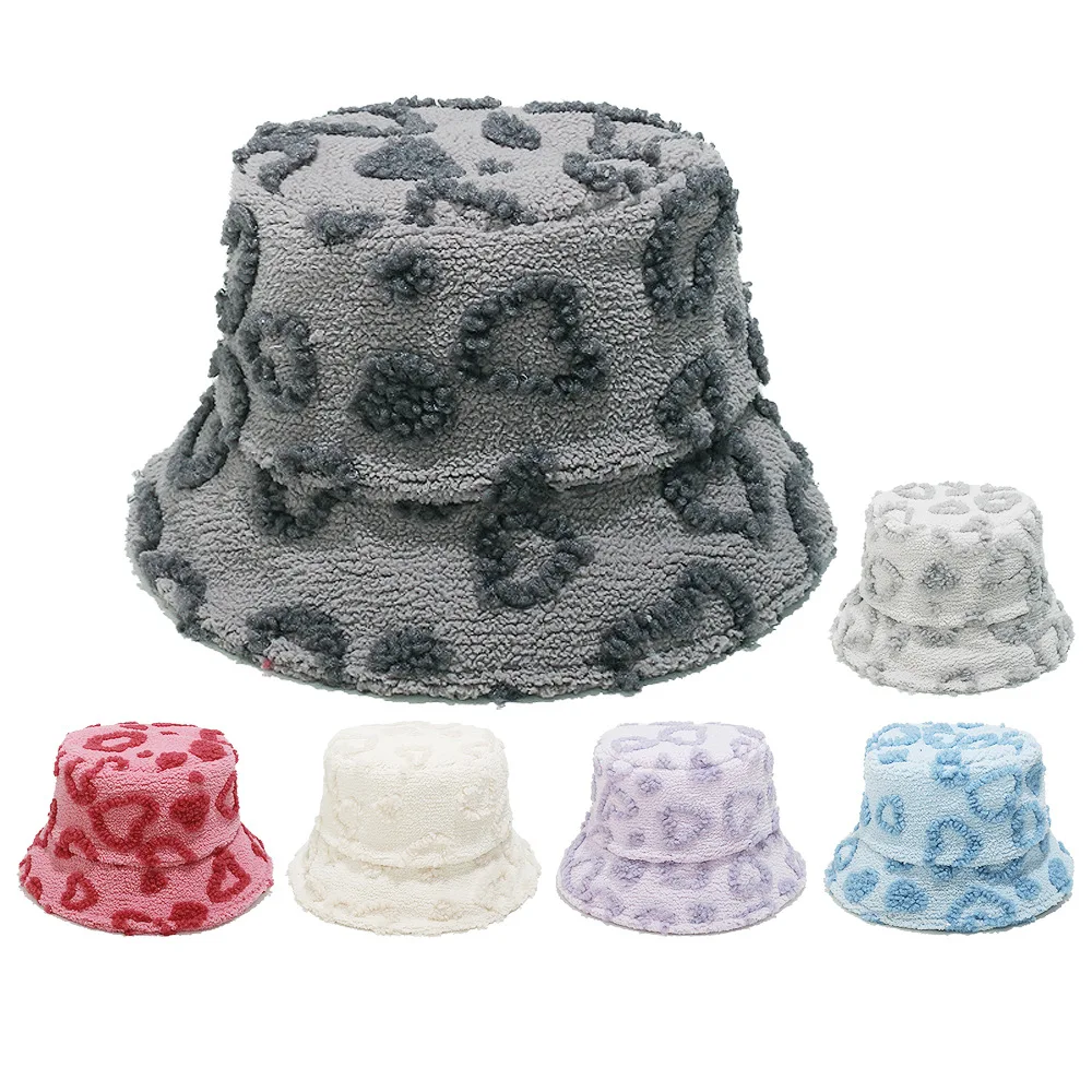 قبعة دلو شيربا للسيدات بنمط قلب، قبعة صياد مريحة للشتاء، قبعة بوني فروي، أزياء لطيفة للاستخدام في الهواء الطلق