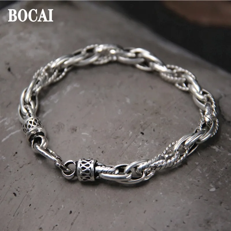 

BOCAI 2022 100% Pure s925 Silver Jewelry Retro Hand-Woven Twisted Pattern Men's and Women's Bracelets Trendy Gifts