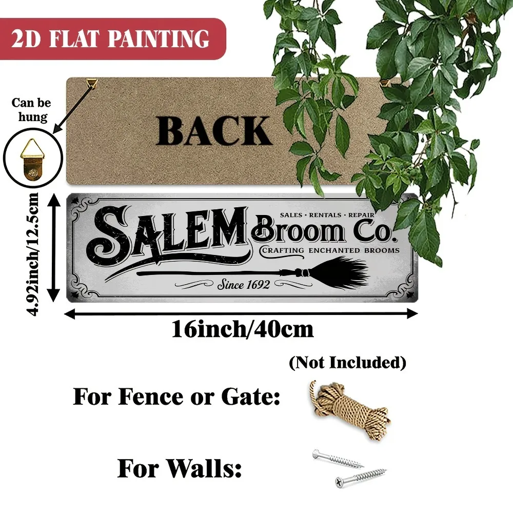 CIFbuy Customizable 2D Flat Salem Broom Co. Enchanted Brooms Since 1692 Plaque 16x4.92Inch, Witch‑Theme Halloween Hanging Decor