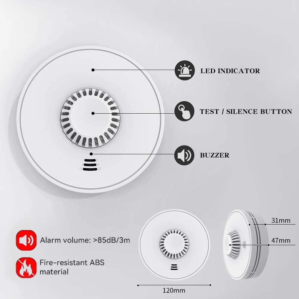 Detector de calor inteligente Wi-Fi con control de aplicaciones Tuya, alarma de calor inteligente Tuya con batería de litio sellada de 10 años, BS 5446-2, VH01W