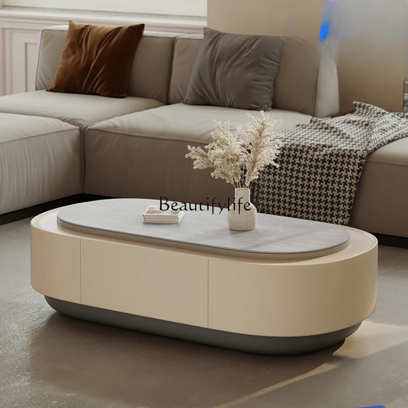 

Light Luxury Modern Stone Plate Coffee Table Living Room Small Apartment Tuo Silent Style High-End Oval Coffee Table Desk