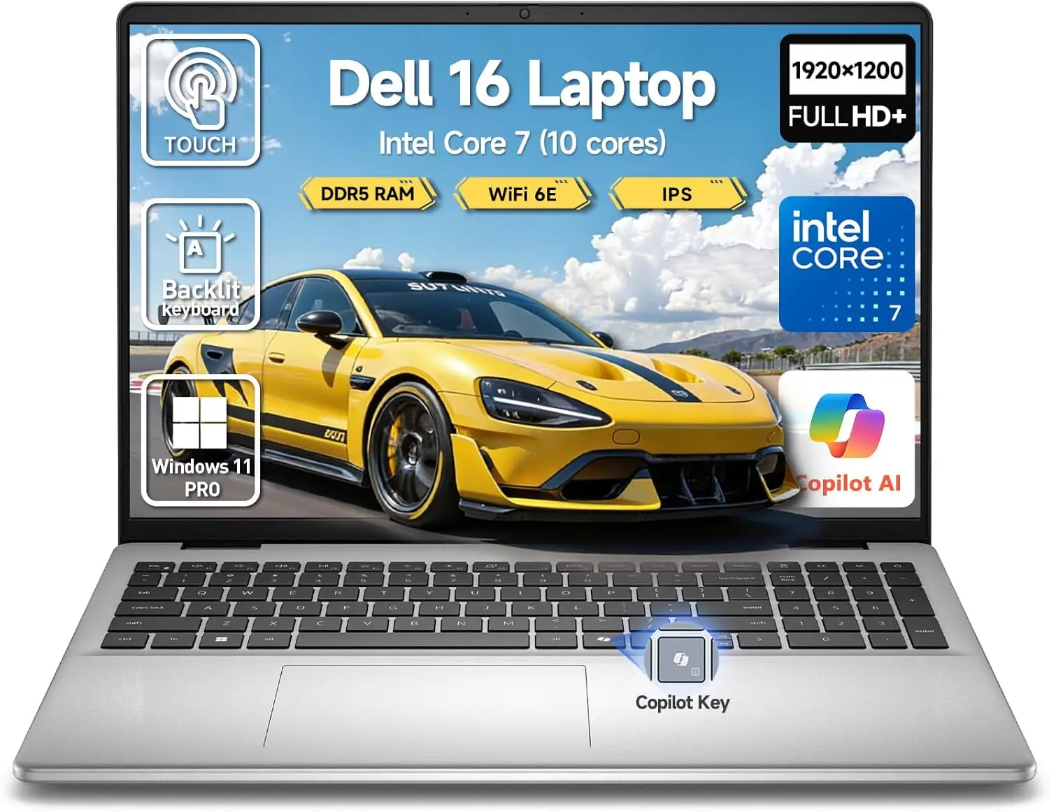 

Ноутбук Dell 16 с сенсорным экраном, 16-дюймовый FHD+ сенсорный бизнес-ноутбук, Intel 10-ядерный процессор 7 (i7-1355U), Windows 11 Pro, 32 ГБ