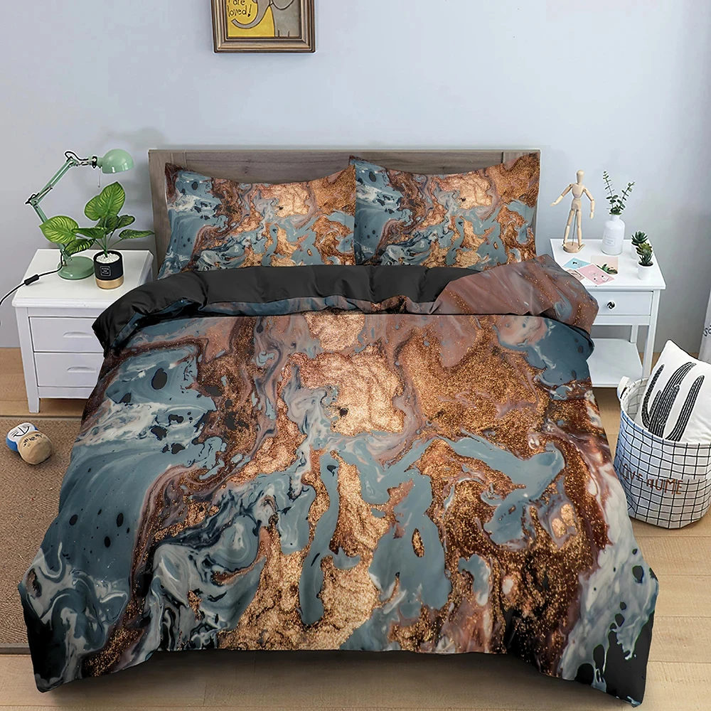 ​Marble Texture Bedding Set,Duvet Cover Comforter Bed Set Quilt Cover Pillowcase,King Queen Twin Size Boys Girls Adults