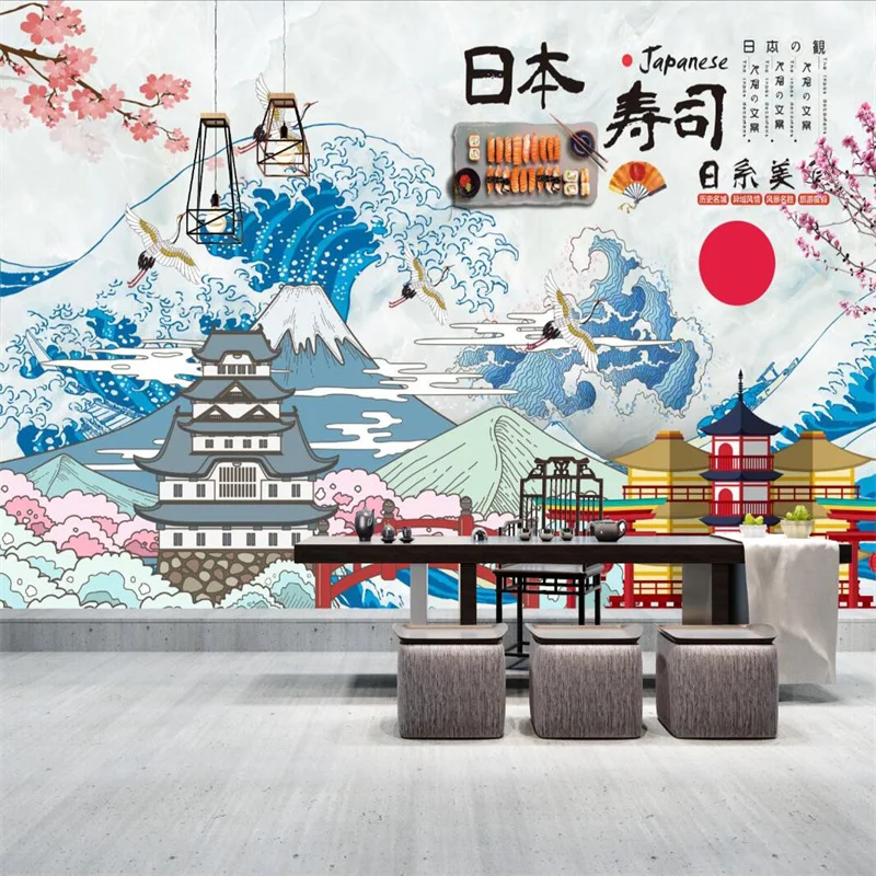 Custom Japanese Cuisine Sushi Restaurant Background Wall Paper 3D Industrial Decor Mural Walpaper 3D Papel De Parede 3d