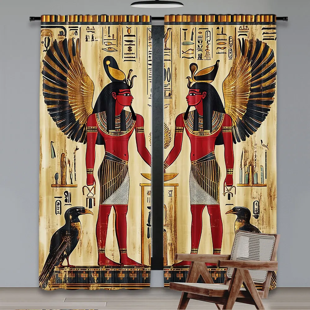 2Pcs Egyptian Deity Print Curtain Room Decor Versatile Room Use Suitable For Living Room Dining Room Bedroom Bathroom Office A