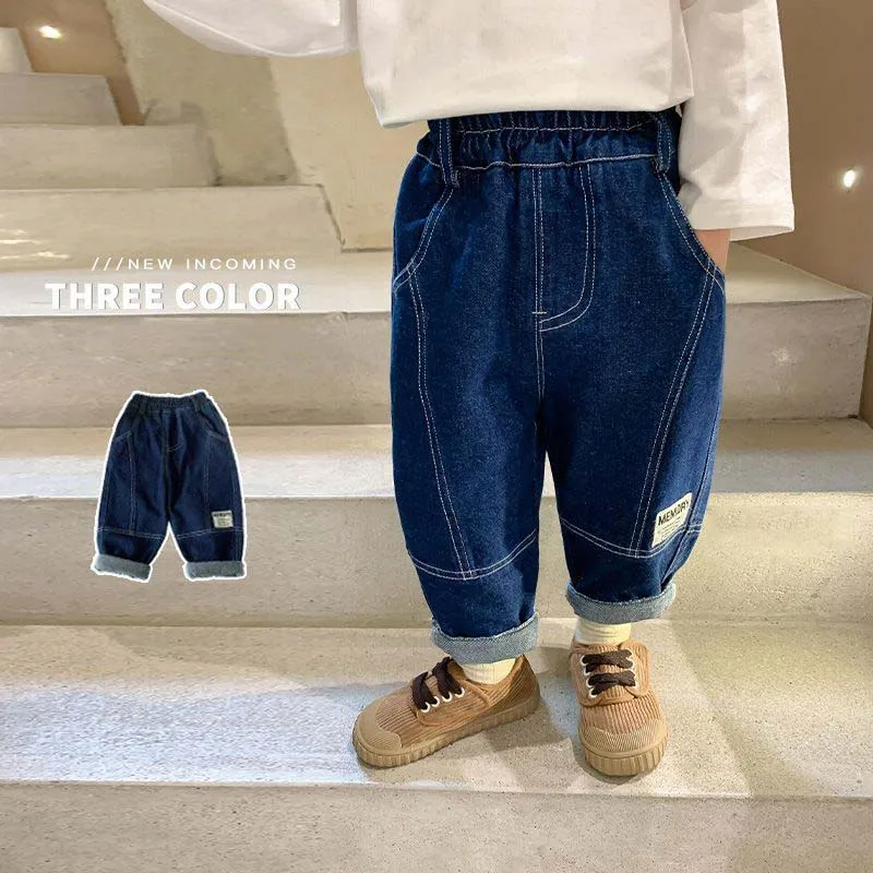 YBFSKID Children Jeans Spring 2026 Infant Babys Boys Sticker Jeans Loose Casual Toddler Kids Boys Trousers Denim Pants For Boys