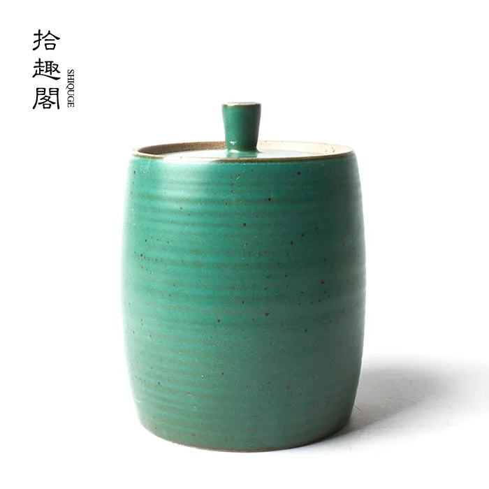 Handmade Rough Pottery Ceramic Wake-Up Japanese Set, Unsealed Jar, Pu Erh Tea Storage Jar