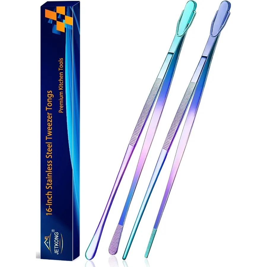 

2 шт. 16-дюймовые тонкие щипцы из нержавеющей стали, удлиненные щипцы для палочек для еды, длинные кухонные щипцы для приготовления пищи, идеально подходят для гриля StirFryi