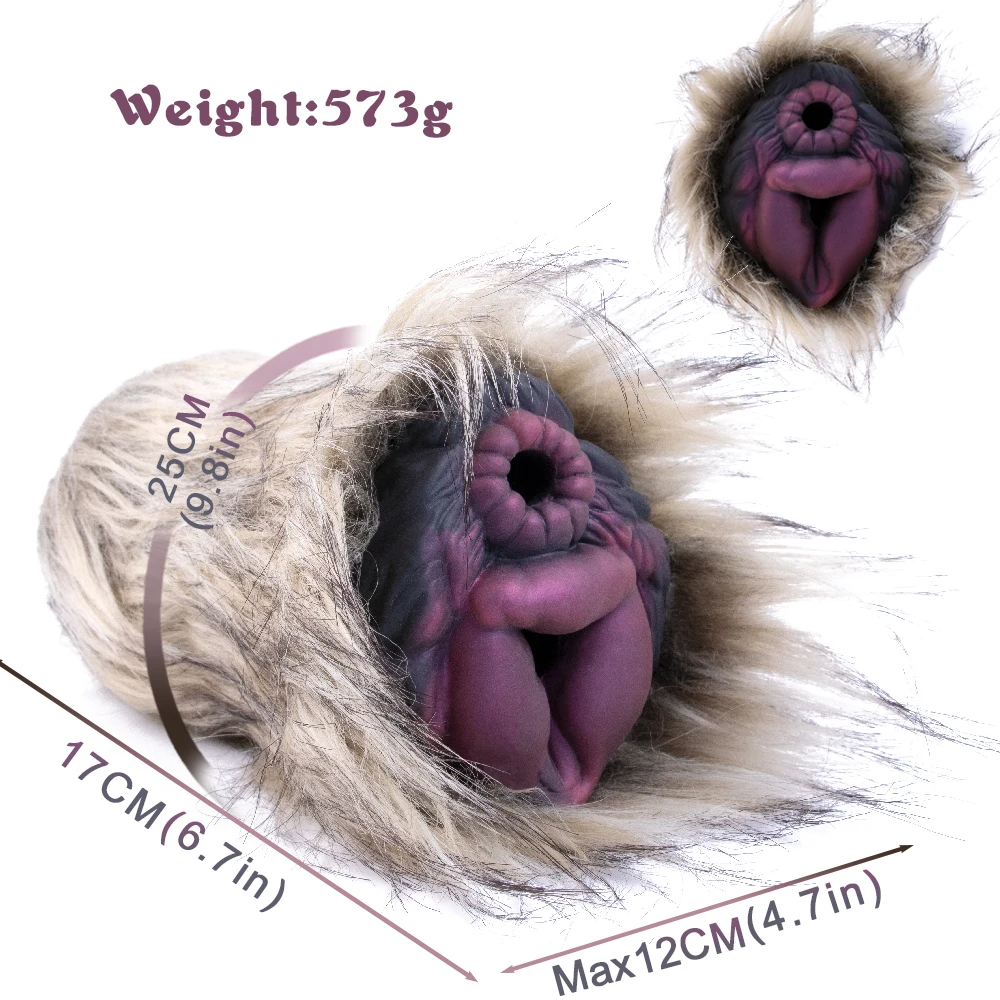 GEEBA Male Dual Hole Masturbation Cup With Animal Fur Soft Silicone Pocket Pussy Stroker Realistic Vagina Plush Sex Toy For Man