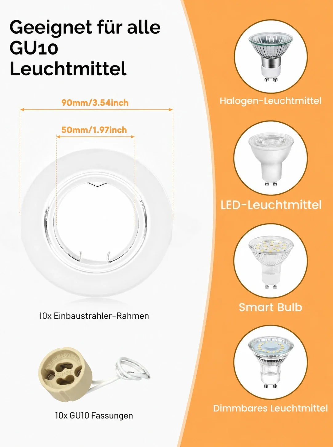 JOYINLED 10 Pack White Recessed Downlight Frame GU10 Spotlight Holder Set with Lamp Socket 68mm Cutout Ceiling Fixture Trim