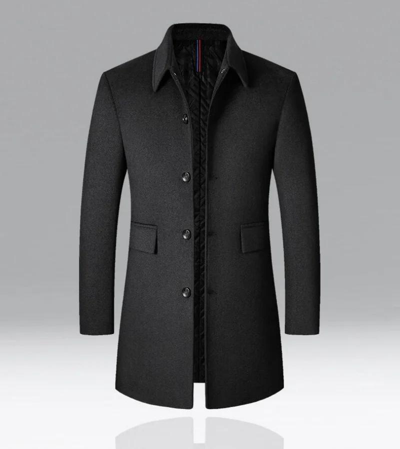 

Брендовое зимнее пальто, мужская осенняя однотонная шерстяная длинная куртка с отложным воротником для мужчин, новая деловая повседневная теплая верхняя одежда