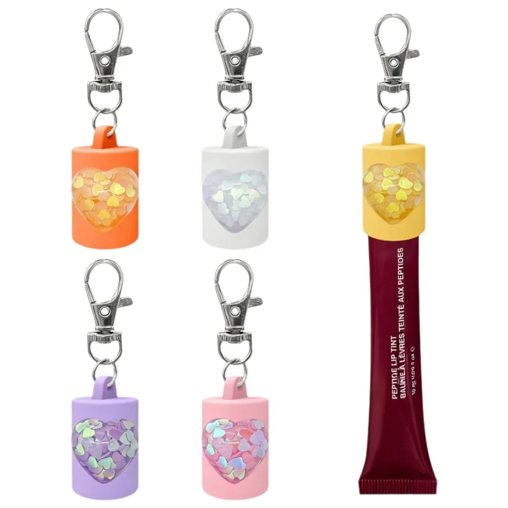 Silicone Lipstick Hanging Clip Soft Travel Use Lip Gloss Holder Cute Heart Pattern Bag Charm Lip Balm Keychain Beauty Accessory