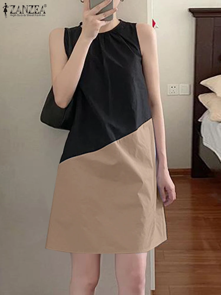 Stylish Summer Sleeveless Tanks Dress ZANZEA 2024 Fashion Women Patchwork Party Knee-length Sundress Casual Work Vestido Sarafan