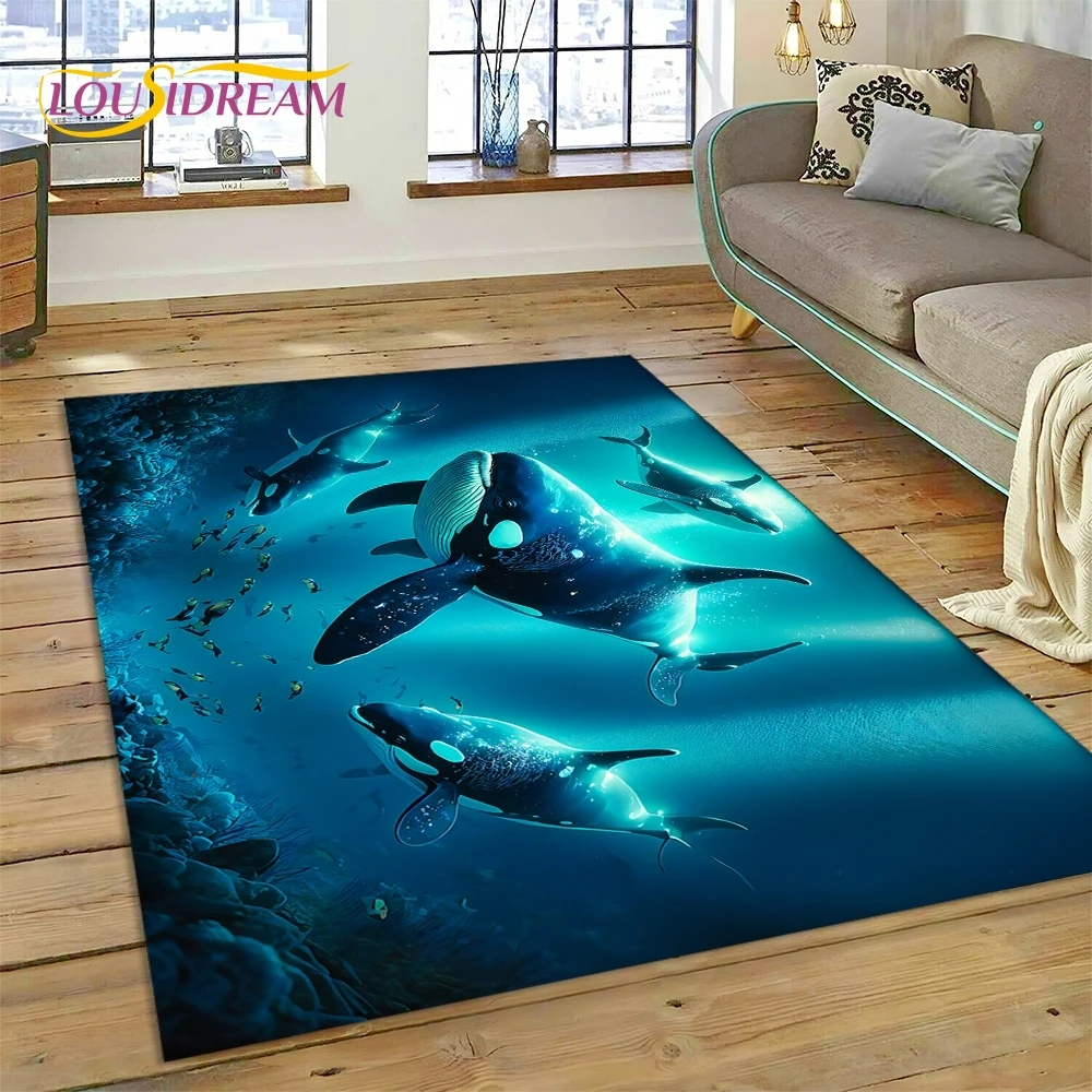 Karpet kartun lumba-lumba dasar Air Dunia Bawah Air 3D untuk dekorasi rumah ruang tamu kamar tidur dekorasi, anti-selip untuk hadiah Sofa anak