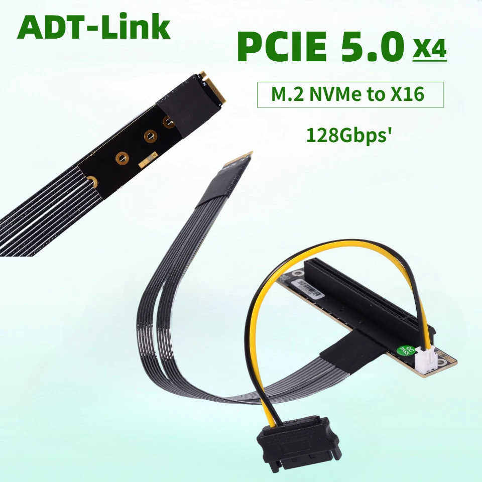 ADT-Link K43SL Gen5 M.2 for NVMe STX Mainboard Graphics GPU Extender PCIE 5.0 x16 M2 Key M Turn 180 90 270 Riser Adapter 128Gbps