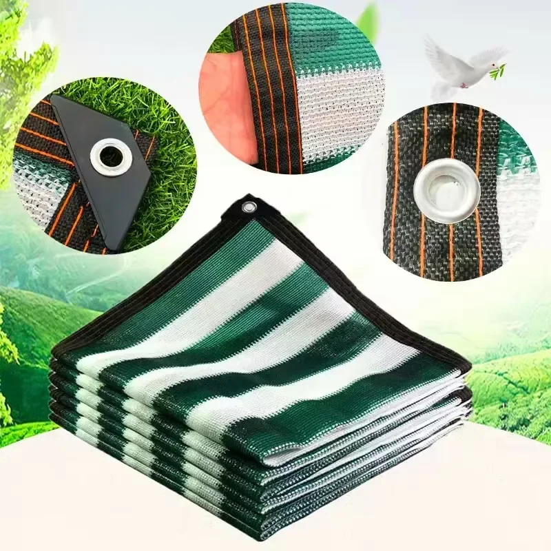 Premium Striped Green White Shade Netting with Reinforced Corners and Grommets HDPE Sunshade Fabric for Patio Pool Pergola