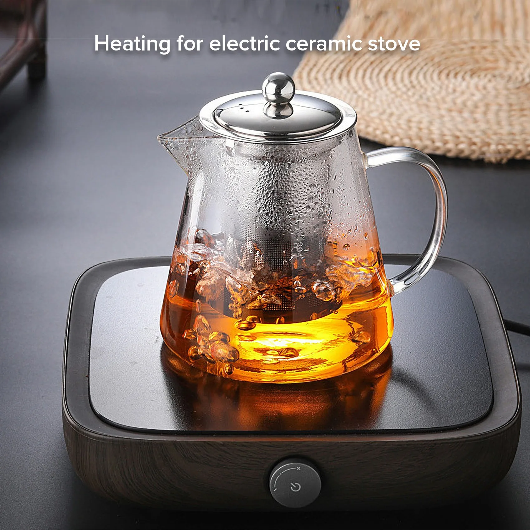AB11-Glass Teapot With Stainless Steel Removable Infuser For Loose Leaf Tea, Bonus Tea Kettle & Infuser Coaster, 950Ml