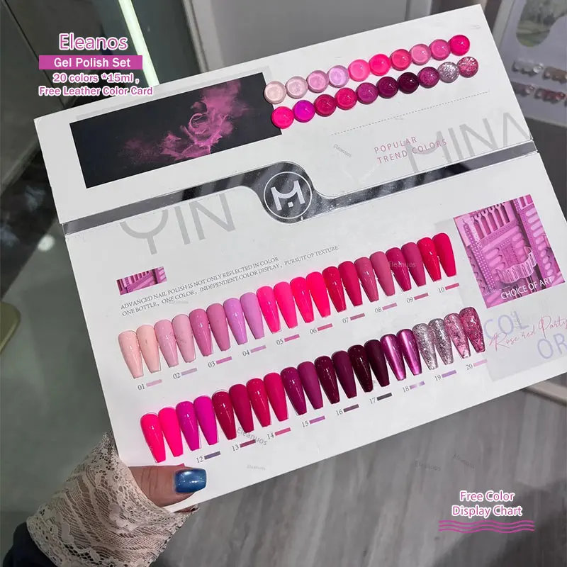 

Eleanos New Rose Pink 20 Colors Gel Nail Polish Soak Off UV LED Varnish Nail Art Decoration For Nail Salon Whole Set Glitter Gel