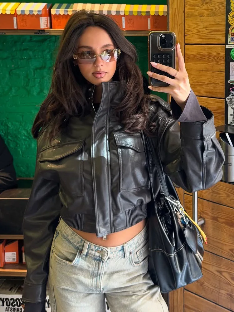 

HH женская осенняя уличная куртка в стилеweer, однотонная куртка с высоким воротником и карманами, украшение на молнии, женские модные пальто с длинными рукавами 2025