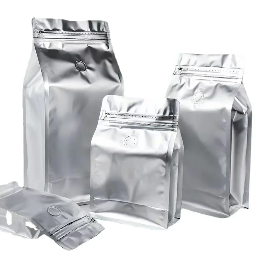 50pcs Silver Aluminum Foil Coffee Bean Dried Fruit Food Storage Bags with Valve Nuts Snack Organizer Food Packaging Pouches
