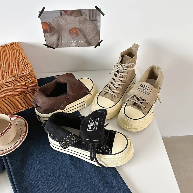 

Весна и осень 2024, новая повседневная обувь с высоким берцем, женские туфли на толстой подошве со шнуровкой и опорной пластиной Muffin