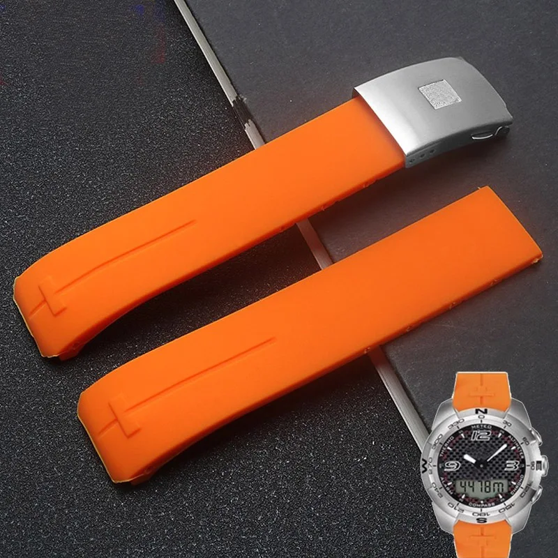 Para Tissot T-TOUCH T013 T047 20mm correa de reloj de goma de silicona suave negro naranja correa deportiva impermeable T091 T013420A correas de reloj