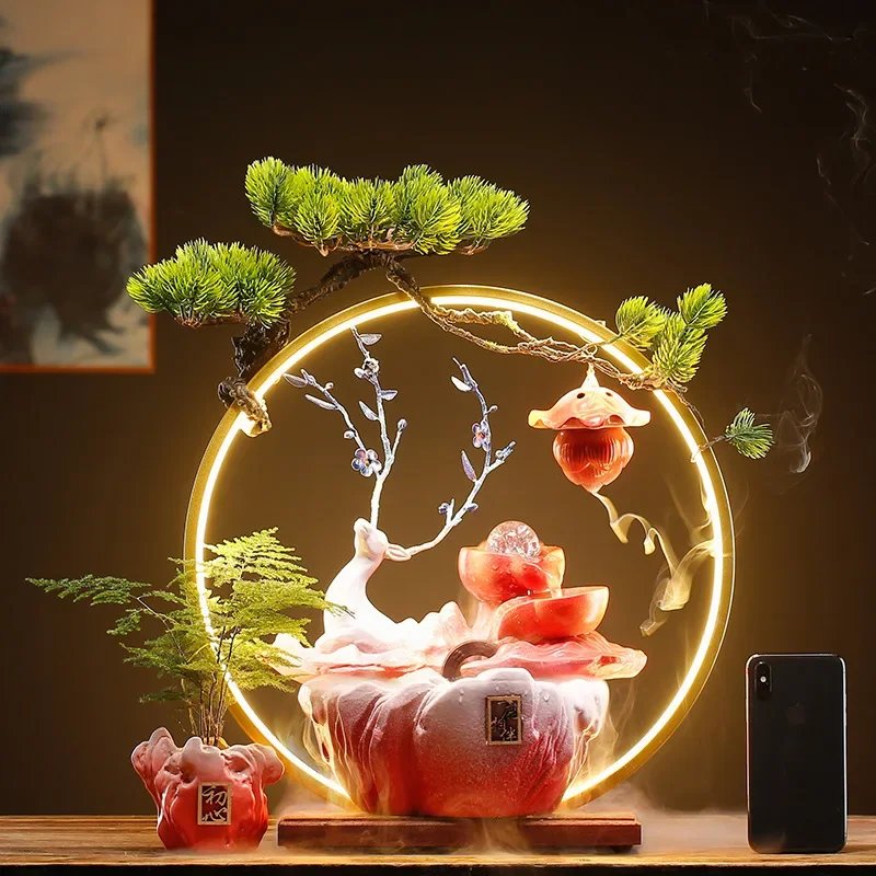 Lucky Flowing Water Fountain Ornament Chinese Circulating Water Shengcai All the Way Gaosheng Office Housewarming Opening Gifts